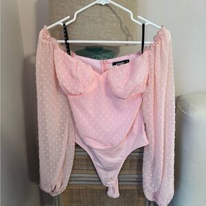 Missguided Blush Pink Sheer Sleeve Bodysuit